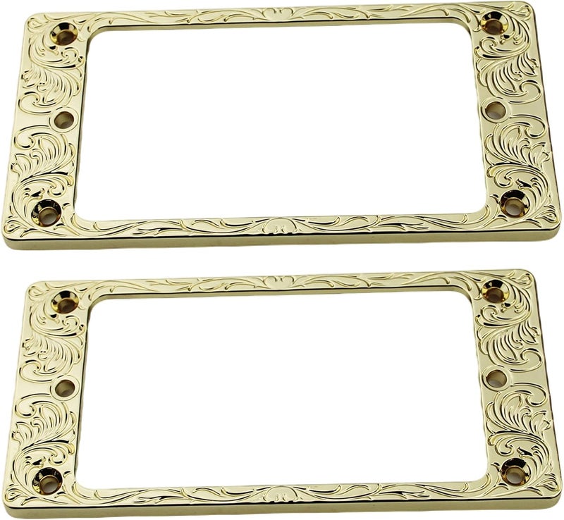 guyker Metal Flat Humbucker Cover, Pickup Mounting Ring Set - Bridge Neck Pickups Frame Replacement Part for Electric Guitar or Precision Bass(2PCS, PR008 Gold) - Image 1
